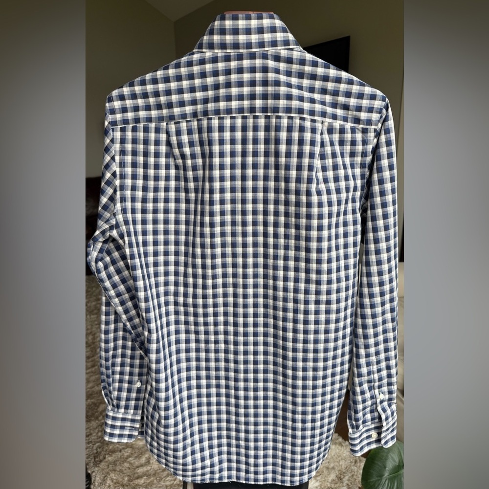 Pronto Uomo 14.5 32/33 Navy Plaid Slim Fit Spread Collar Dress Shirt Non-Iron - Picture 3 of 6